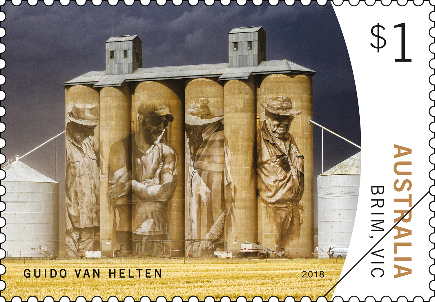 Silo Art stamp, Guido Van Helten, Brim, Victoria $1.10 The Tweets