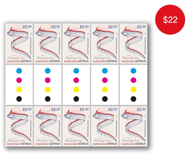 Gutter strip of 10 x $2.20 Oarfish stamps