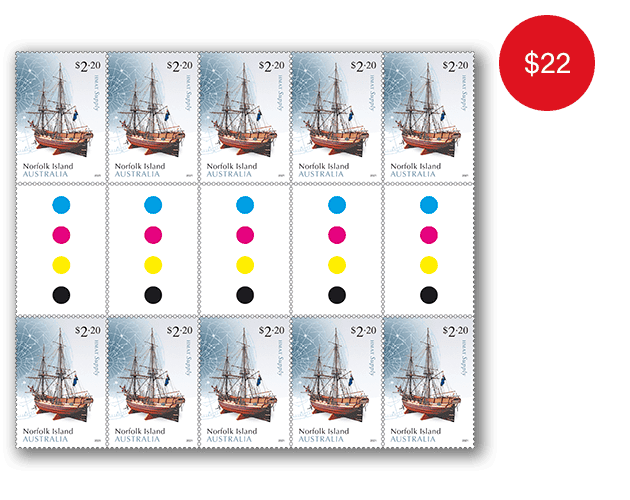 Gutter Strip of 10x $2.20 HMAT Supply Stamps