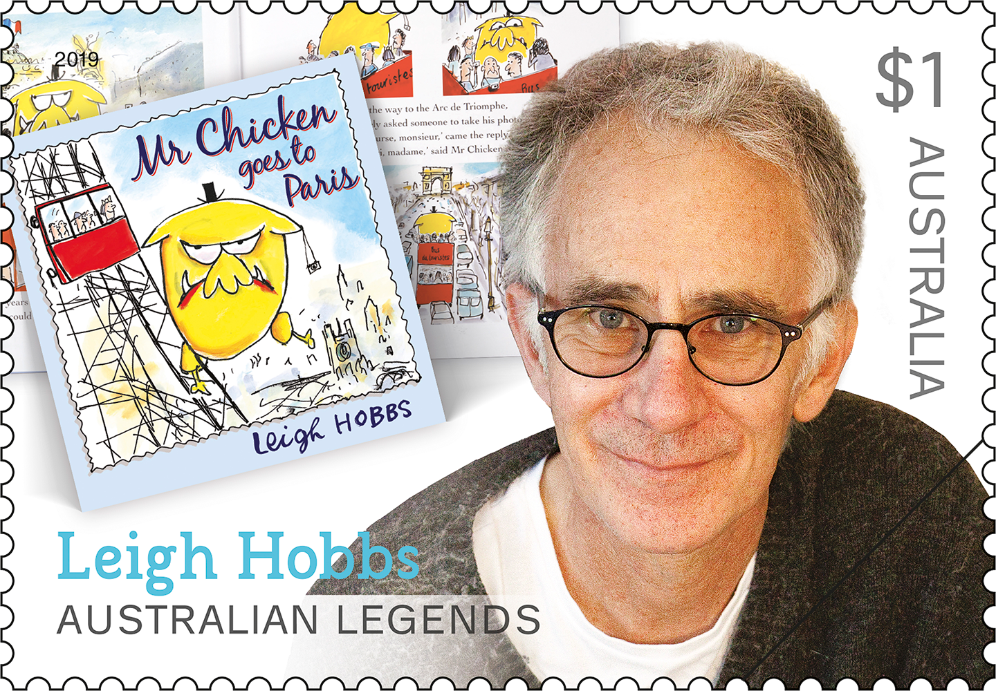 Australian Legends of Children’s Literature Leigh Hobbs stamp $1 - Leigh Hobbs