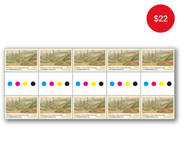 Gutter Strip of 10x $2.20 View of Queenborough Stamps