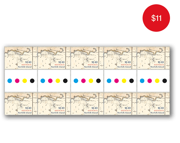 Gutter Strip of 10x $1.10 Map of NI Stamps