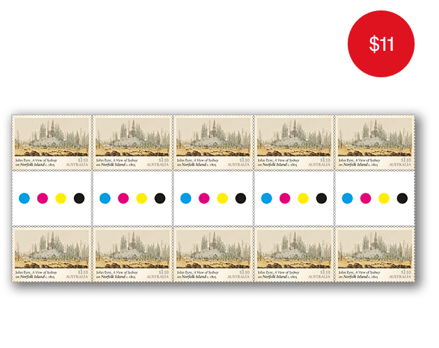 Gutter Strip of 10x $1.10 View of Sydney Stamps