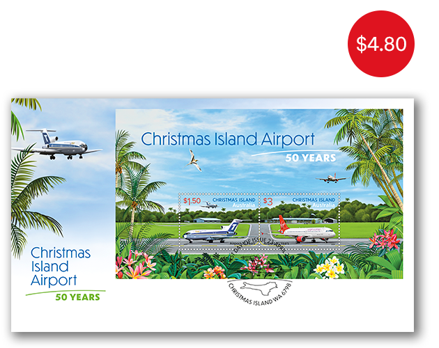 Christmas Island Airport- 50 Years First Day Cover (Minisheet)