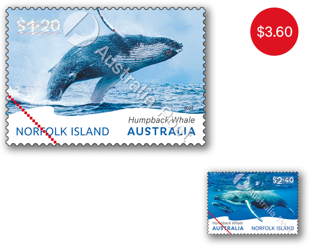 Set of Norfolk Island Humpback Whale Gummed Stamps