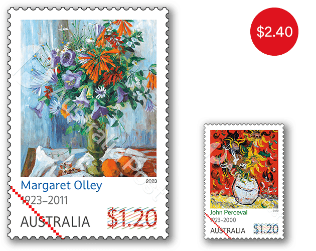 Still-life Paintings: Margaret Olley and John Perceval set of stamps Set of Margaret Olley and John Perceval Gummed Stamps