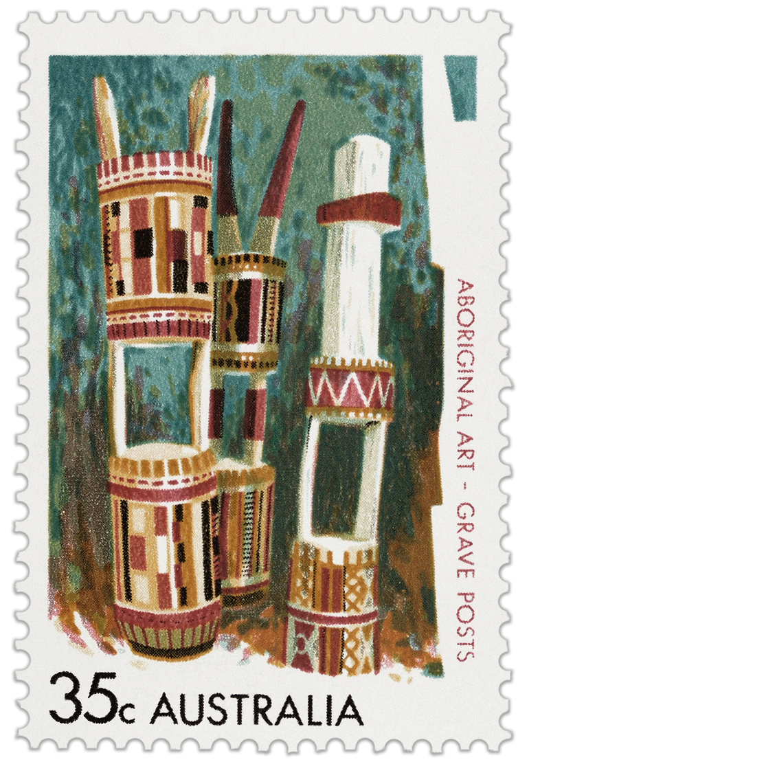 1971 Aboriginal Art - 35c Grave Posts stamp