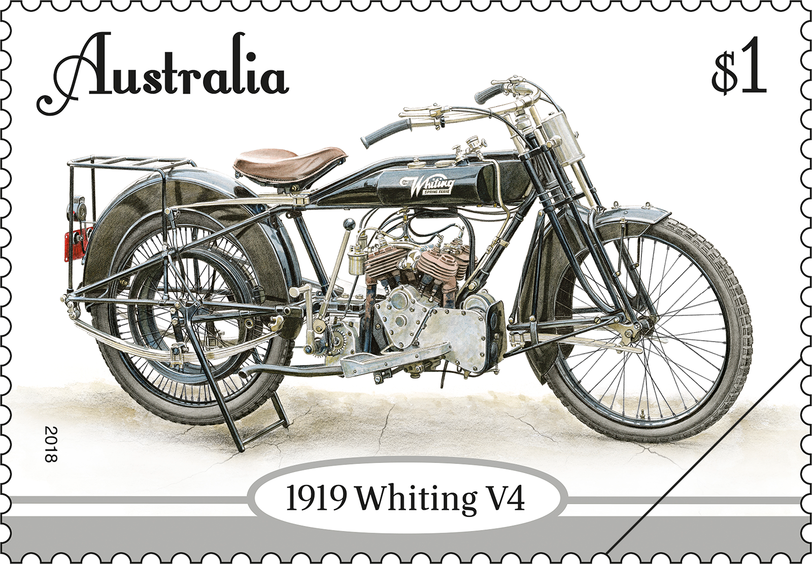 Vintage Motorbikes 1919 Whiting V4 stamp $1 1919 Whiting V4