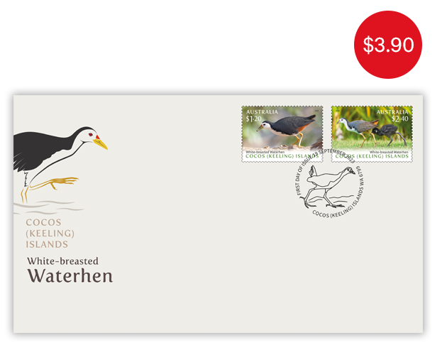 Cocos (Keeling) Islands: White-breasted Waterhen First Day Cover (Gummed)