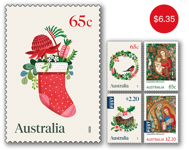 Set of Christmas 2020 gummed stamps