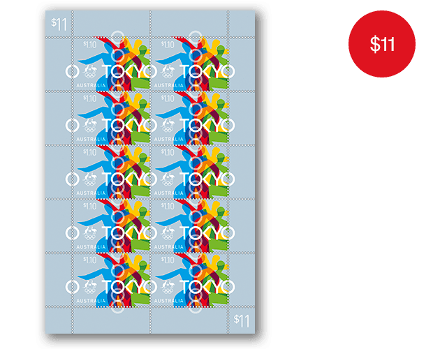 Sheetlet of 10x Ticket To Tokyo Stamps