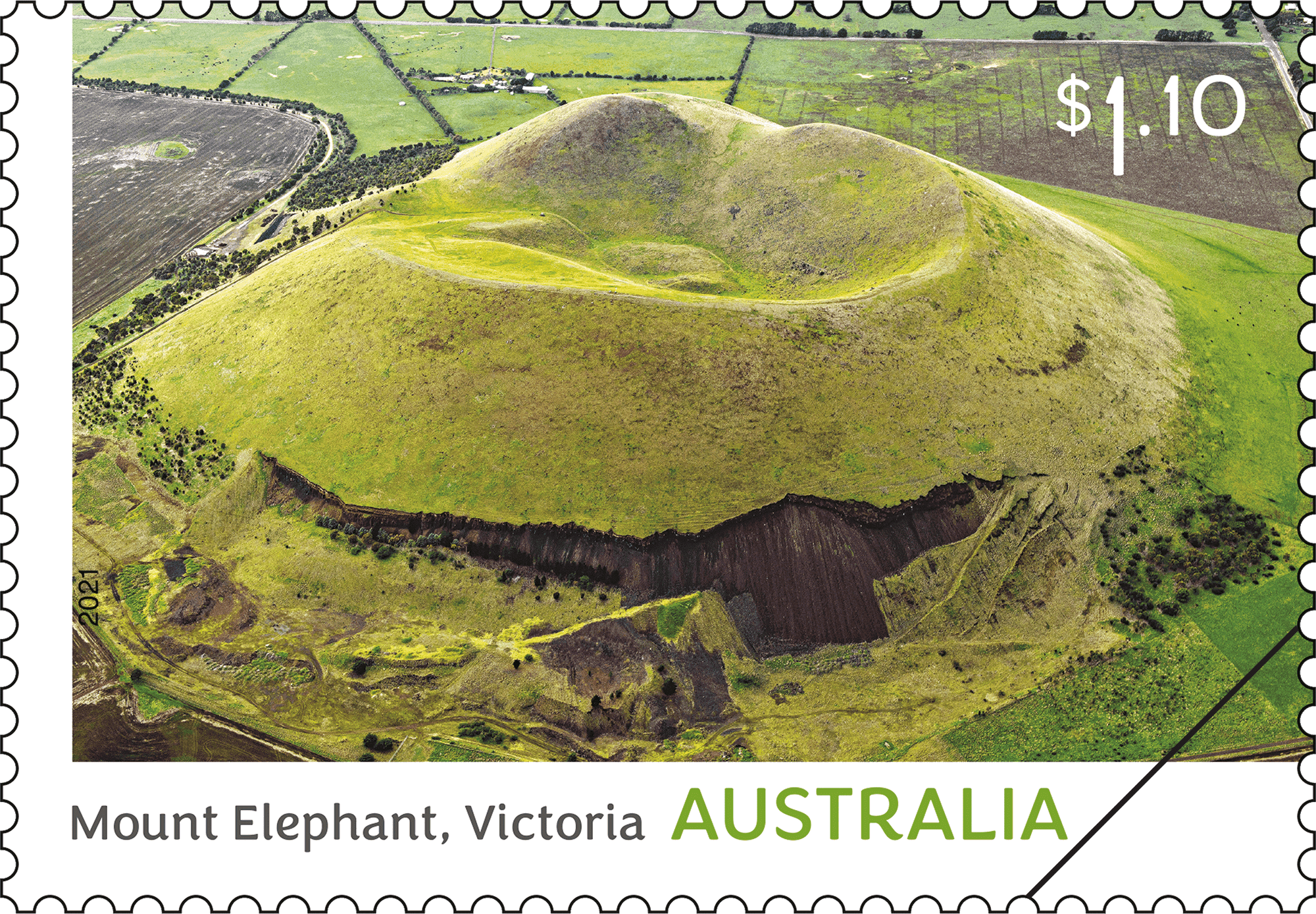 2021_Volcanoes_Stamp_01_400 $1.10 Mount Elephant, Victoria