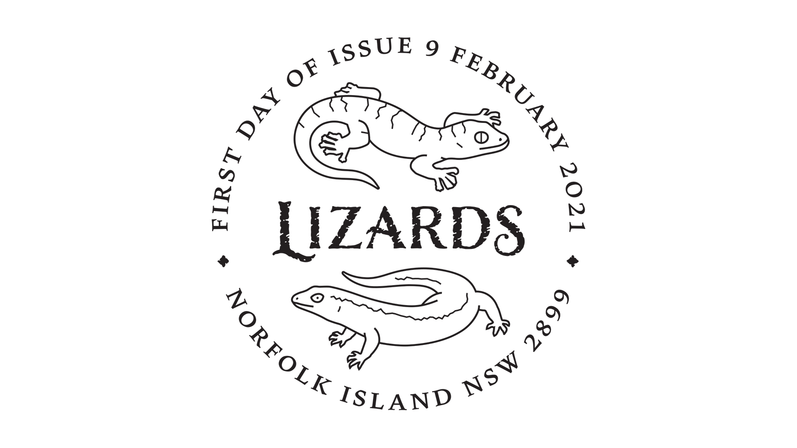 2021_NI_Lizards_Postmark_32mm Norfolk Island: Lizards