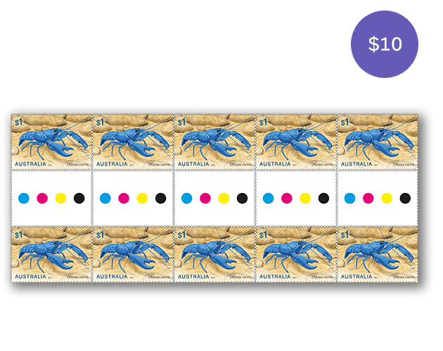 Gutter strip 10 x $1 Freshwater Crayfish (Cherax cainii) stamps