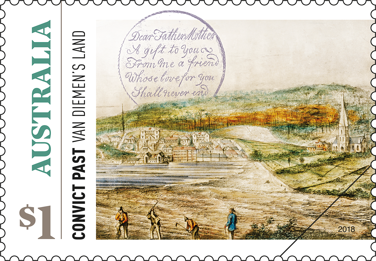 Convict Past $1 Van Diemen's Land stamp $1 Van Dieman's Land