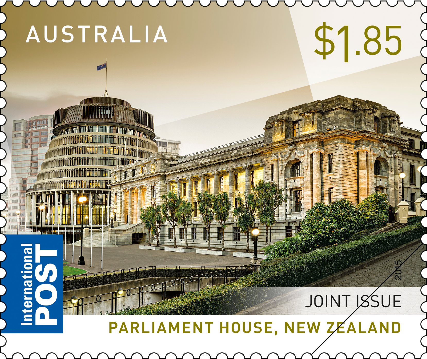 Joint_Issue_Sing_Stamp_400 $1.85 Parliament House, New Zealand
