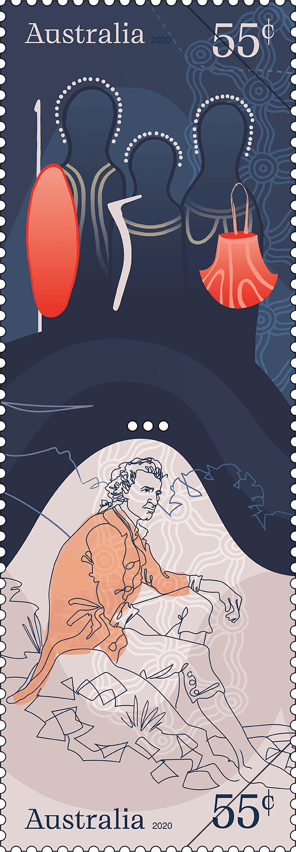 Land: 55c Aboriginal and Torres Strait Islander Culture and 55c James Cook, resting