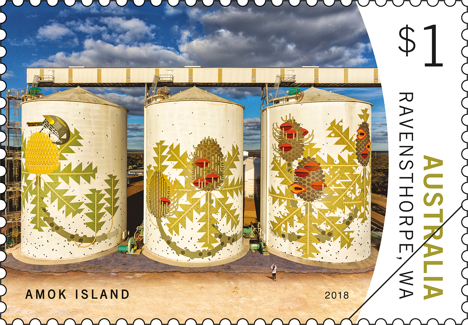 Silo Art stamp, Amok Island, Ravensthorpe, Western Australia $1.10 The Tweets