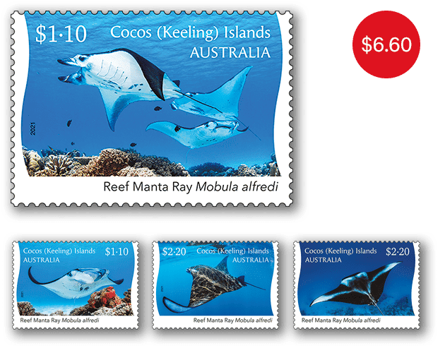 Set of Reef Manta Ray Gummed Stamps