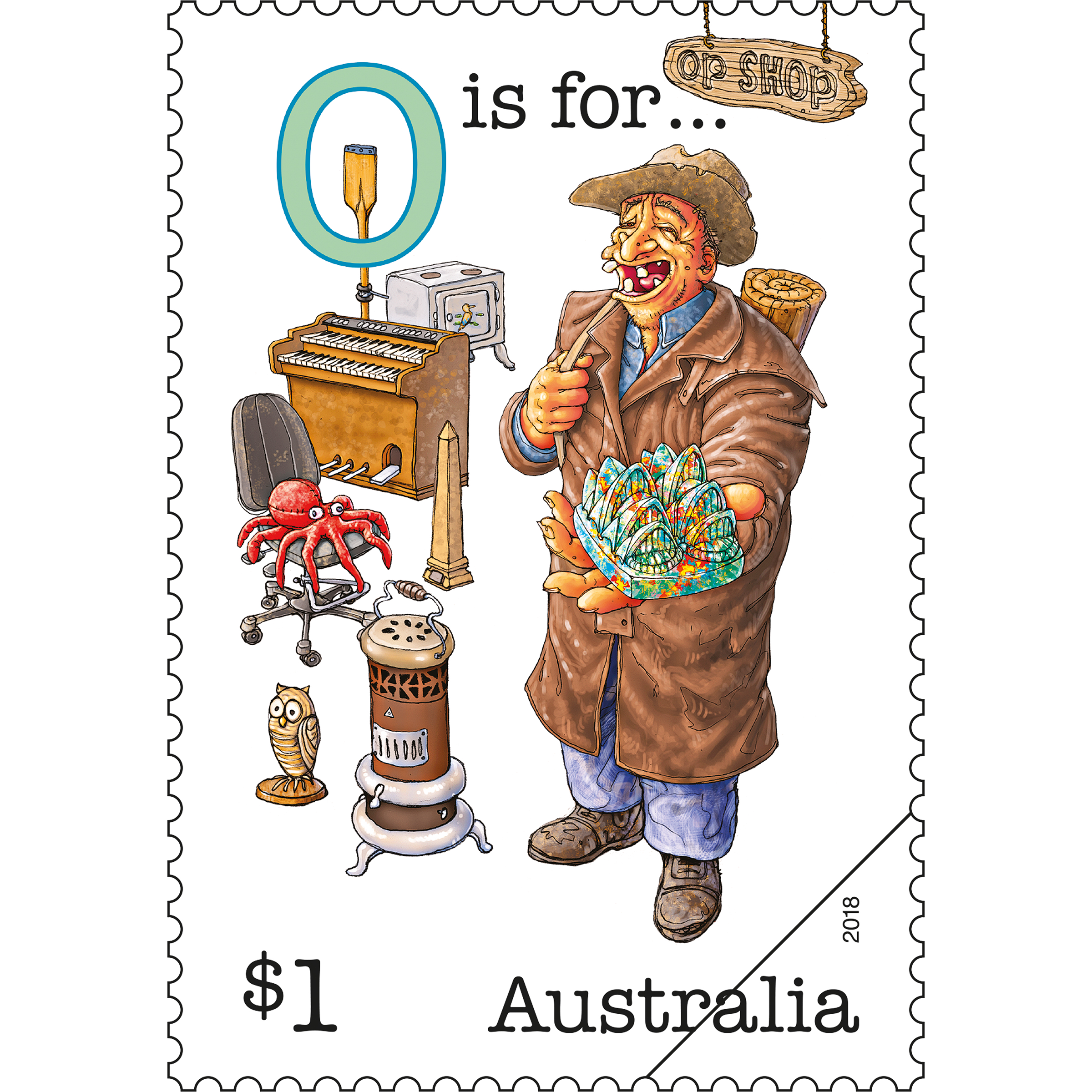 Fair Dinkum Aussie Alphabet part 4 O stamp $1  O is for...