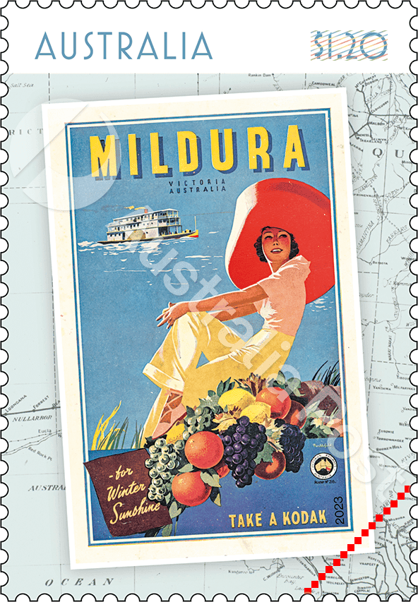 2023_Travel_posters_Mildura_Stamp_400 $1.20 Mildura