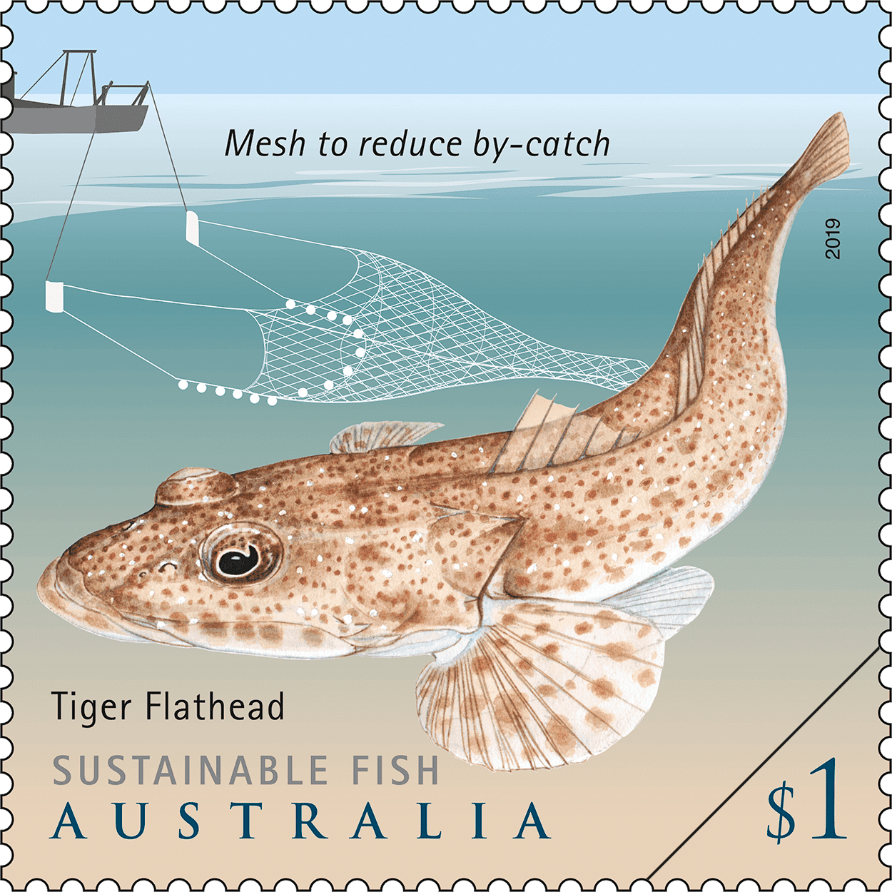 Sustainable Fish Tiger Flathead $1 stamp