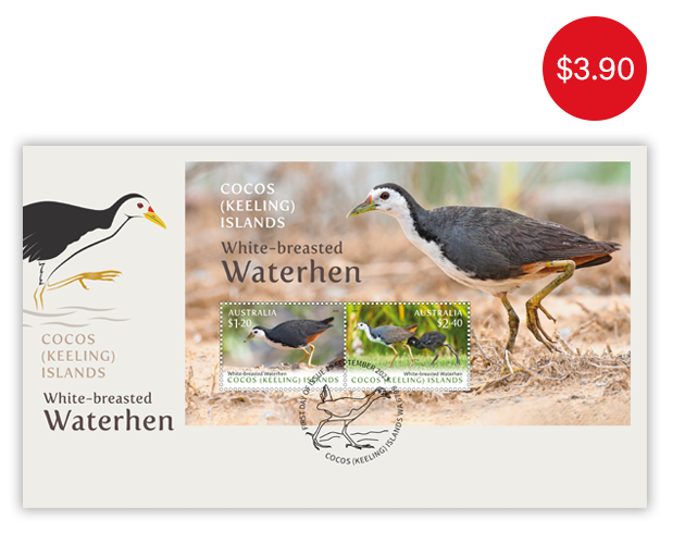 Cocos (Keeling) Islands: White-breasted Waterhen First Day Cover (Minisheet)