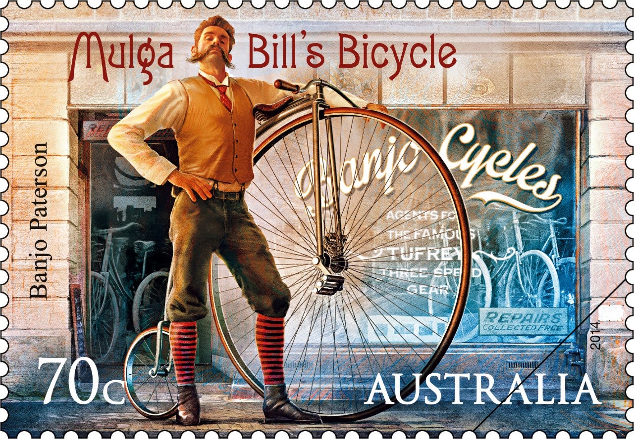 WaltzingMatilda_Stamp_400 70c Mulga Bill’s Bicycle