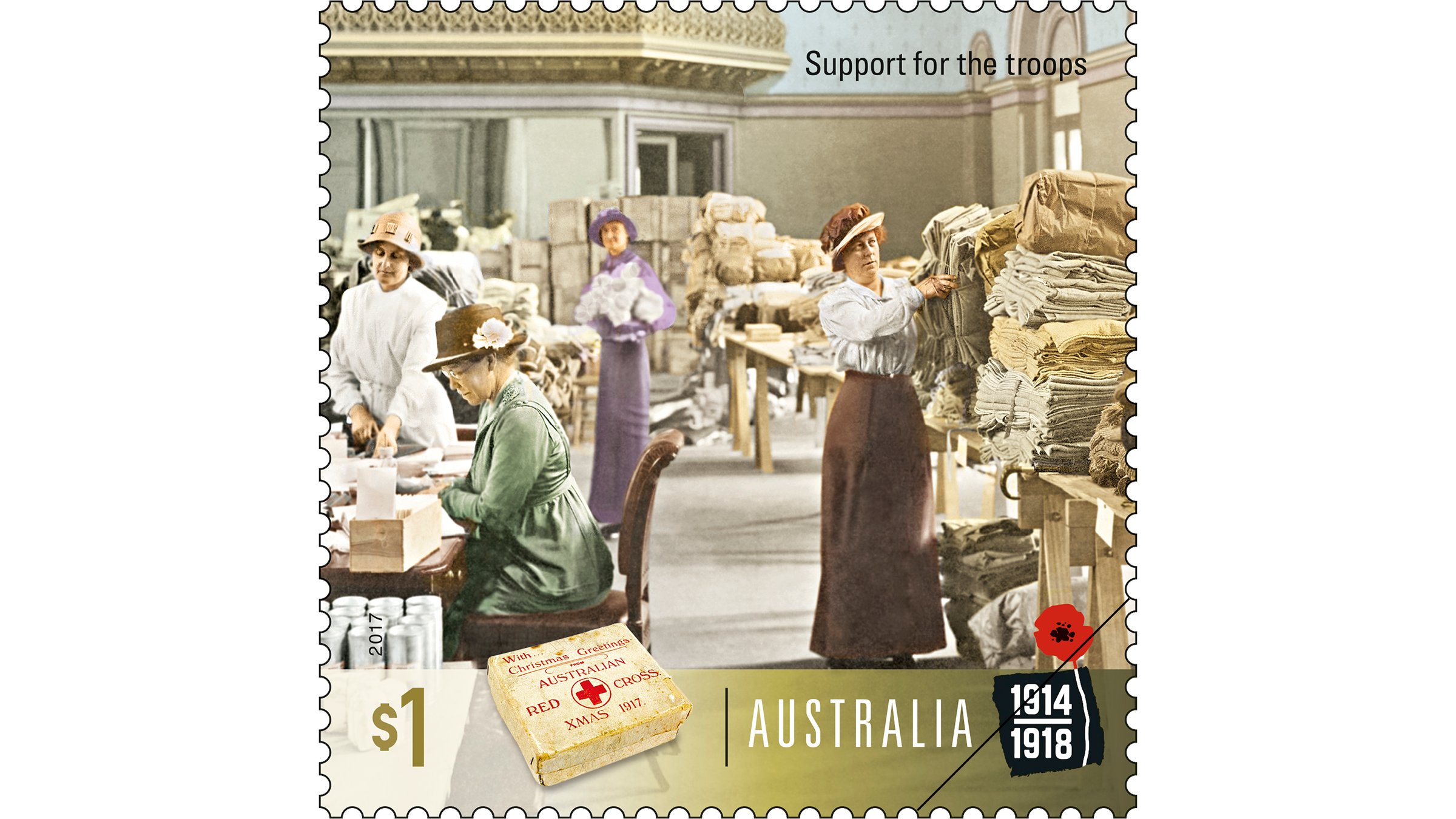 Centenary of WWI: 1917 - Support for the troops stamp $1 Support for the troops