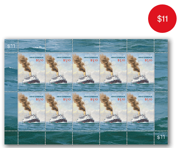 HMVS Cerberus: 150 Years Sheetlet