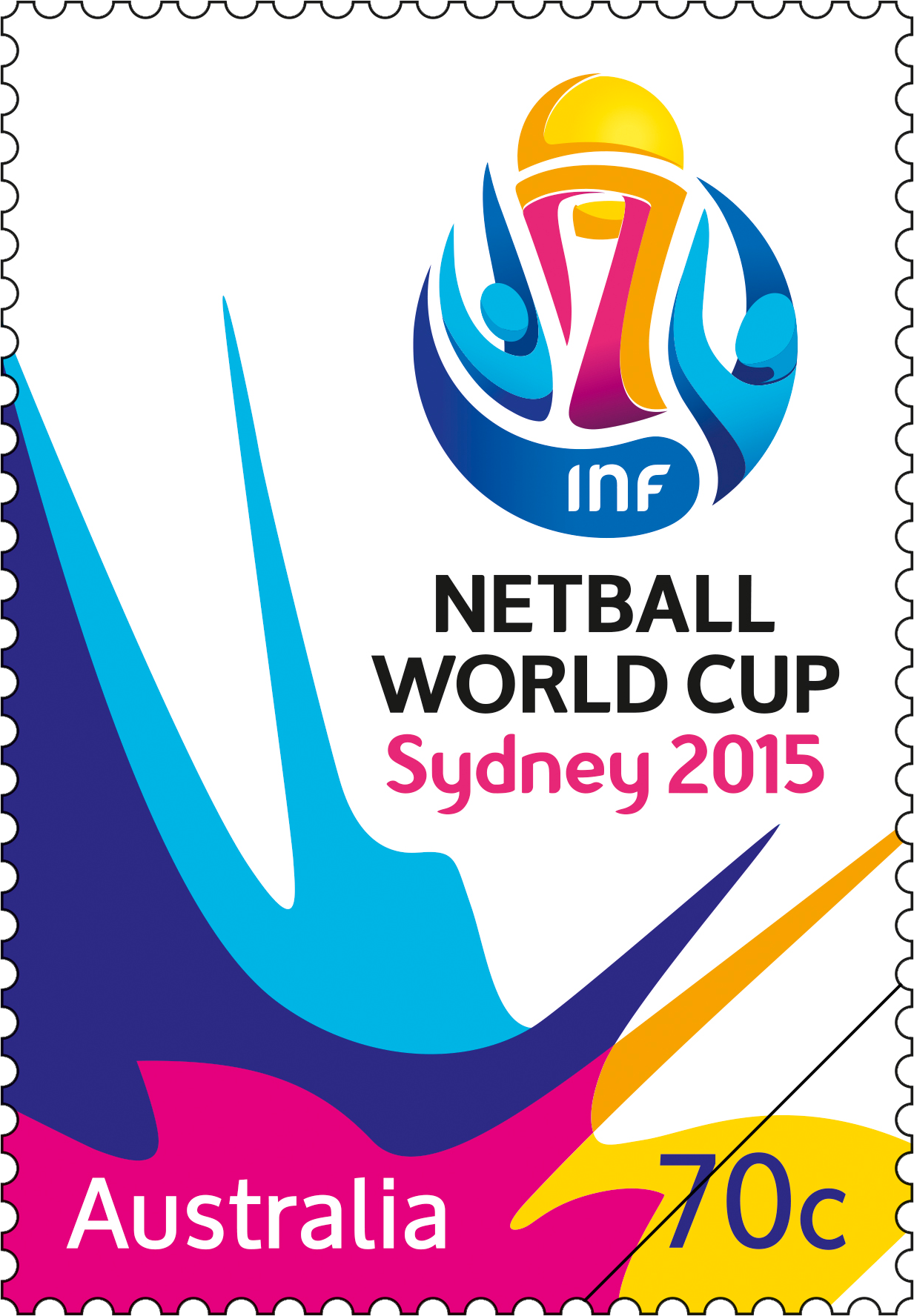 Netball_world_cup_stamp_400 70c Netball World Cup Sydney 2015