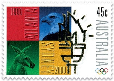 45 cent stamp featuring the Olympic Flag from Atlanta to Sydney 45 cent stamp featuring the Olympic Flag from Atlanta to Sydney