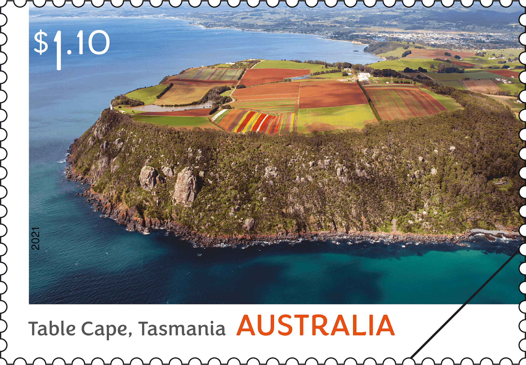 2021_Volcanoes_Stamp_01_400 $1.10 Table Cape, Tasmania
