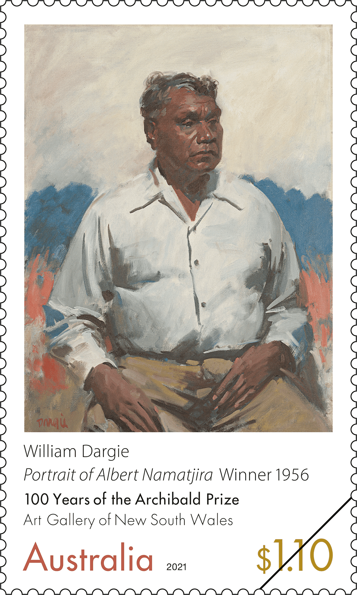 Archibald_stamp_01_400 $1.10 William Dargie, Portrait of Albert Namatjira 1956