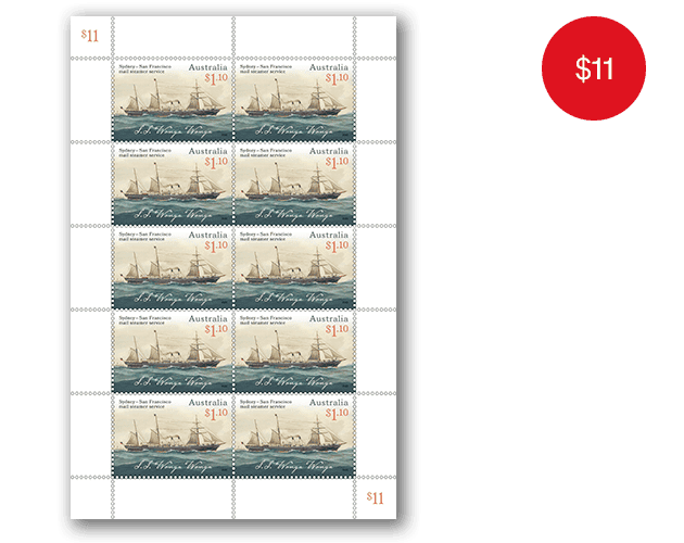 Sydney-San Francisco Mail Steamer Service 150 Years sheetlet of 10 Sustainable Fish minisheet