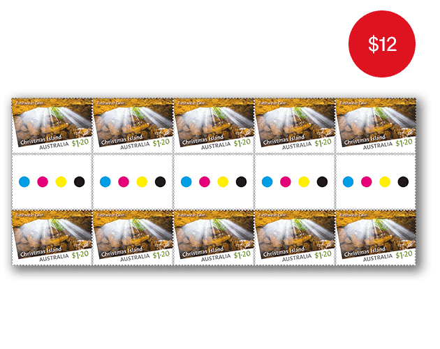 Christmas Island Caves gutter strip 10x $1.20 Gutter Strip of 10x $1.20 Freshwater Cave Stamps