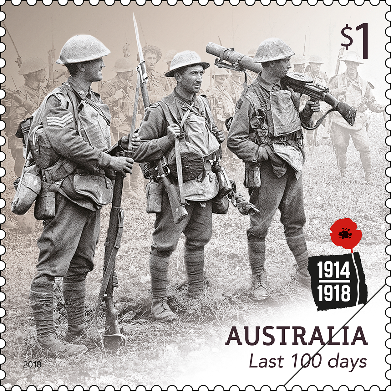 Centenary of WWI: 1918 Last 100 days stamp Marriage of TRH The Duke and Duchess of Sussex