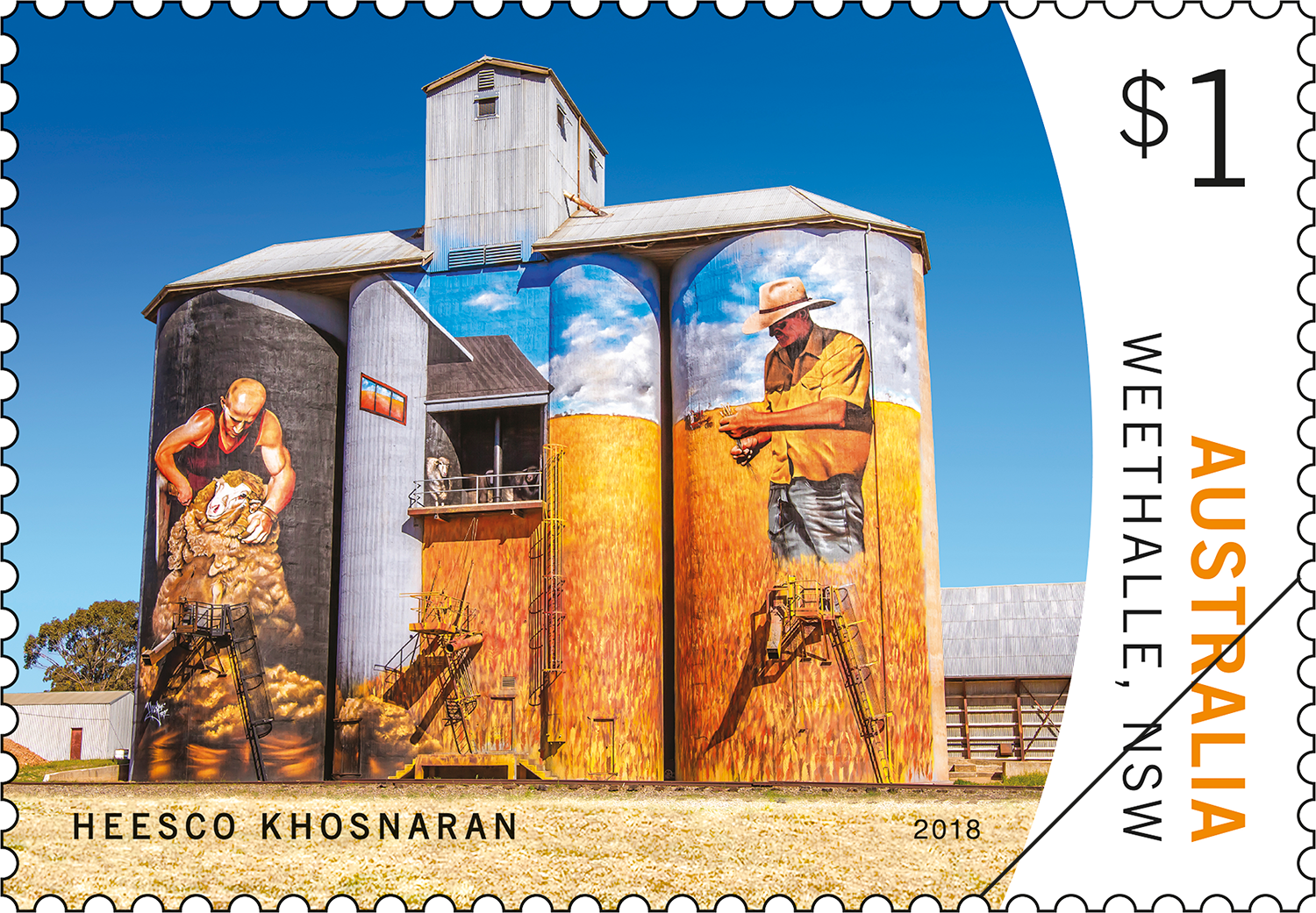 Silo Art stamp, Heesco Knosnaran, Weethalle, New South Wales $1.10 The Tweets