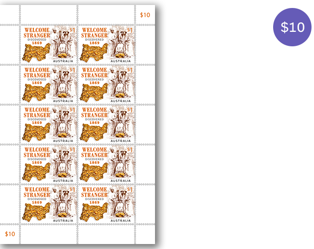 Welcome Stranger sheetlet Welcome Stranger sheetlet of 10 x $1 gummed stamps