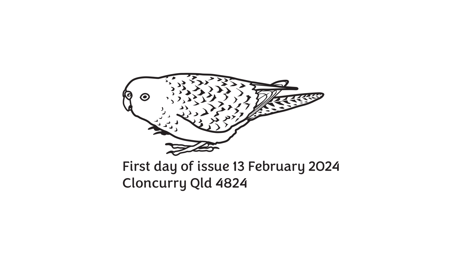 2023_CKI_Reef_Fish_Postmark_36x19mm Australian Ground Parrots postmark