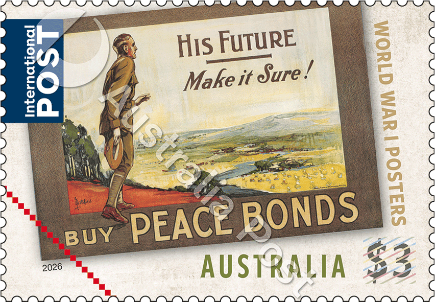 $3 International stamp. His Future – Make it Sure! Buy Peace Bonds