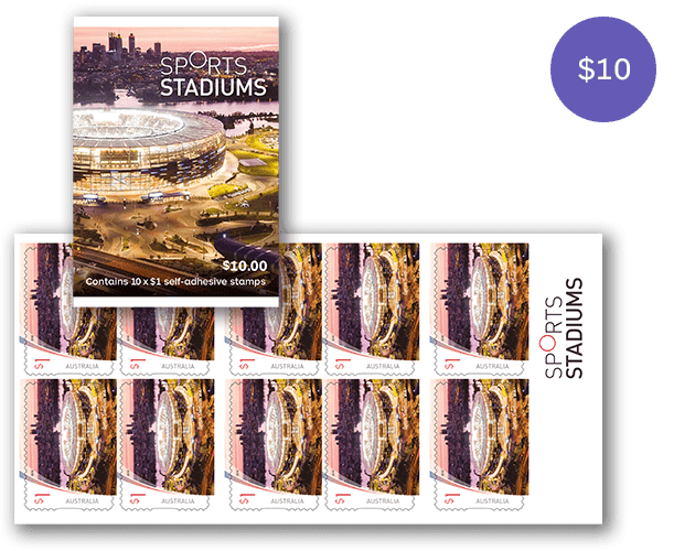 Sports Stadiums booklet of 10 x $1 stamps Booklet of 10 x $1 Optus Stadium, Perth stamps