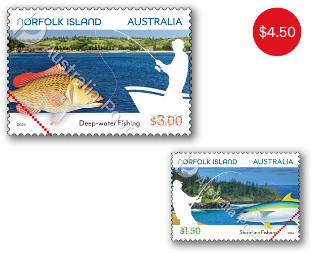Set of Gummed Norfolk Island Fishing stamps