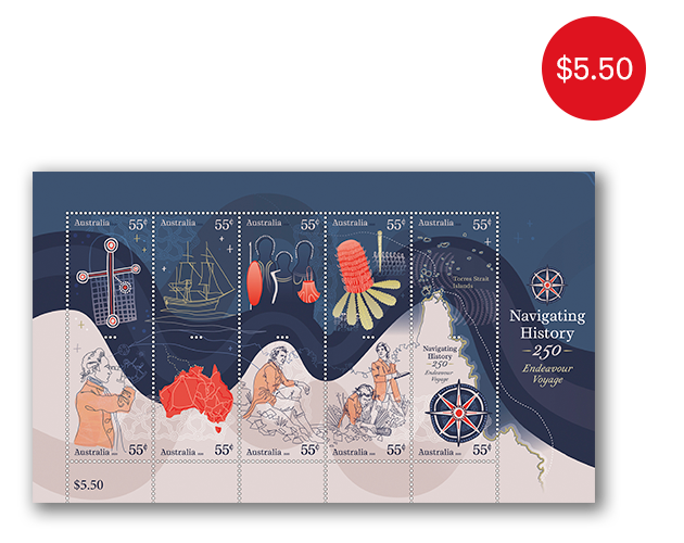 Navigating History: Endeavour Voyage 250 Years gummed sheetlet