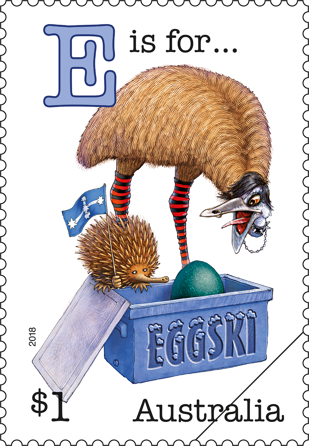 Fair Dinkum Aussie Alphabet part 4 E stamp $1  E is for...