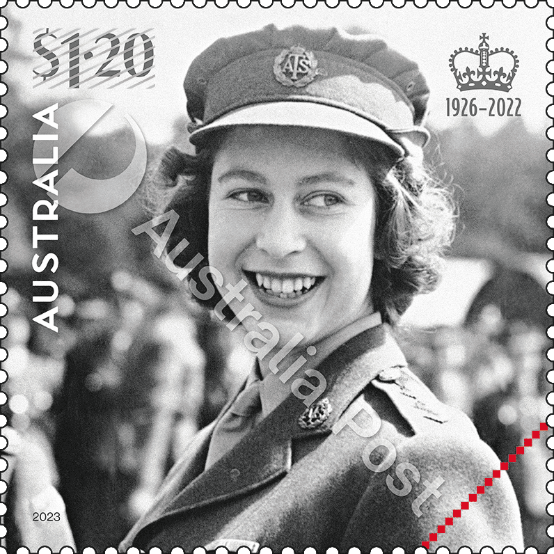 2023_Queen_In_Memoriam_Stamp_06_Watermark $1.20 Princess Elizabeth, 1945