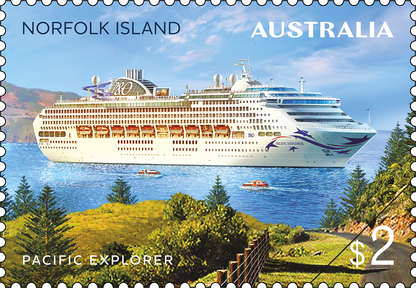 Norfolk Island Cruise Ships $2 Pacific Explorer stamp $2 Pacific Explorer