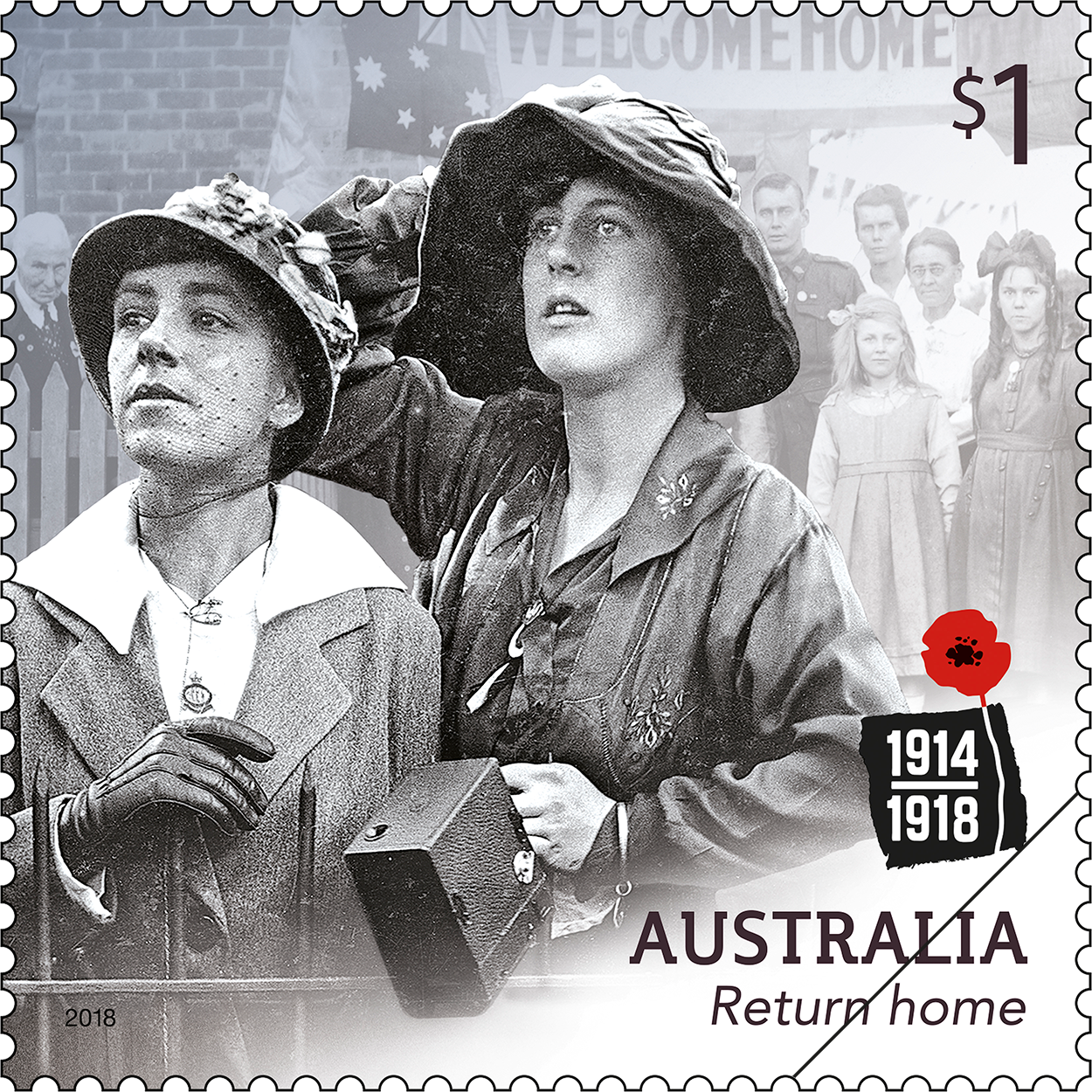 Centenary of WWI: 1918 Return home stamp Return home