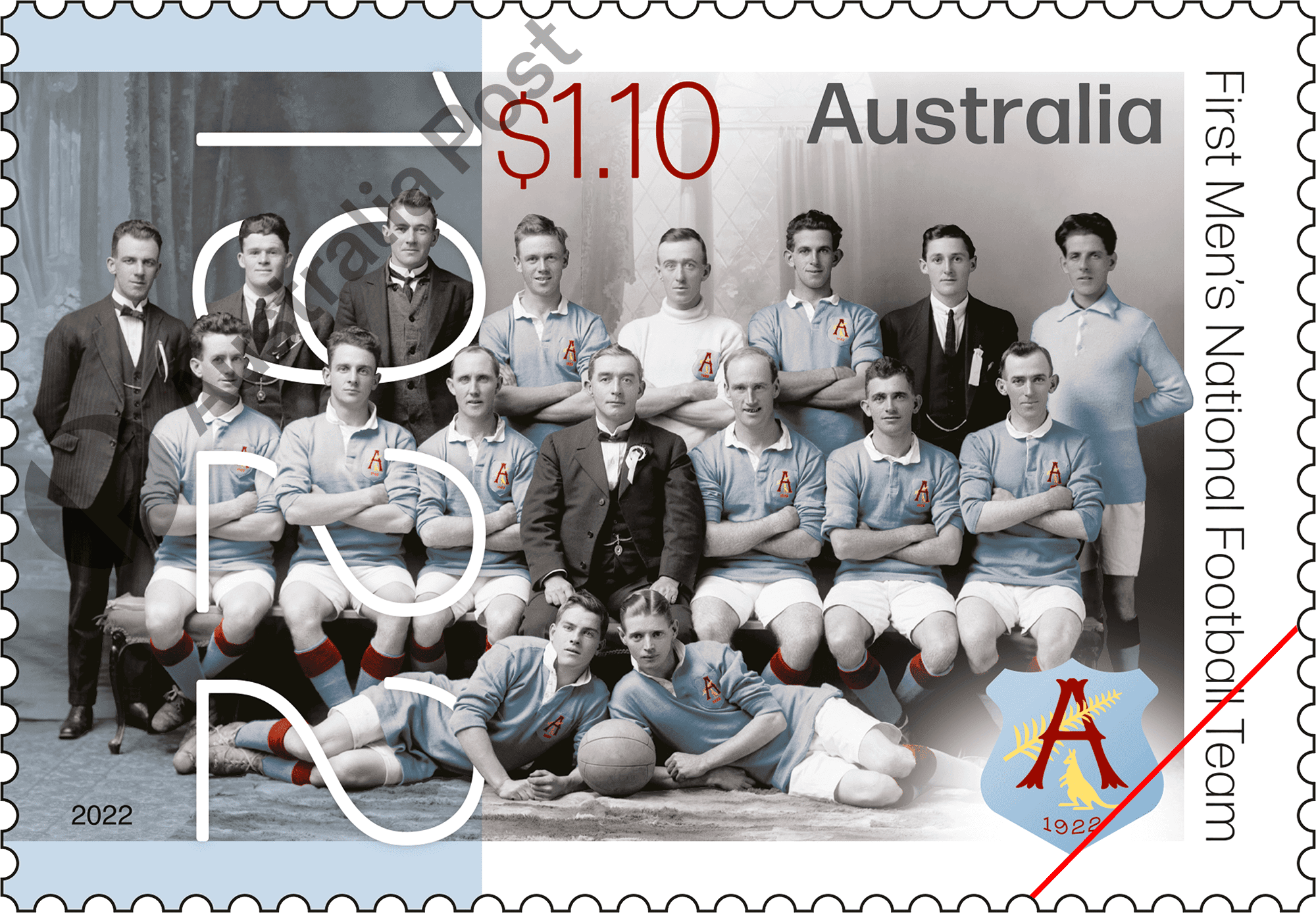 2022_Centenary_Football_Stamp_02_400 $1.10 First Men’s National Football Team, 1922
