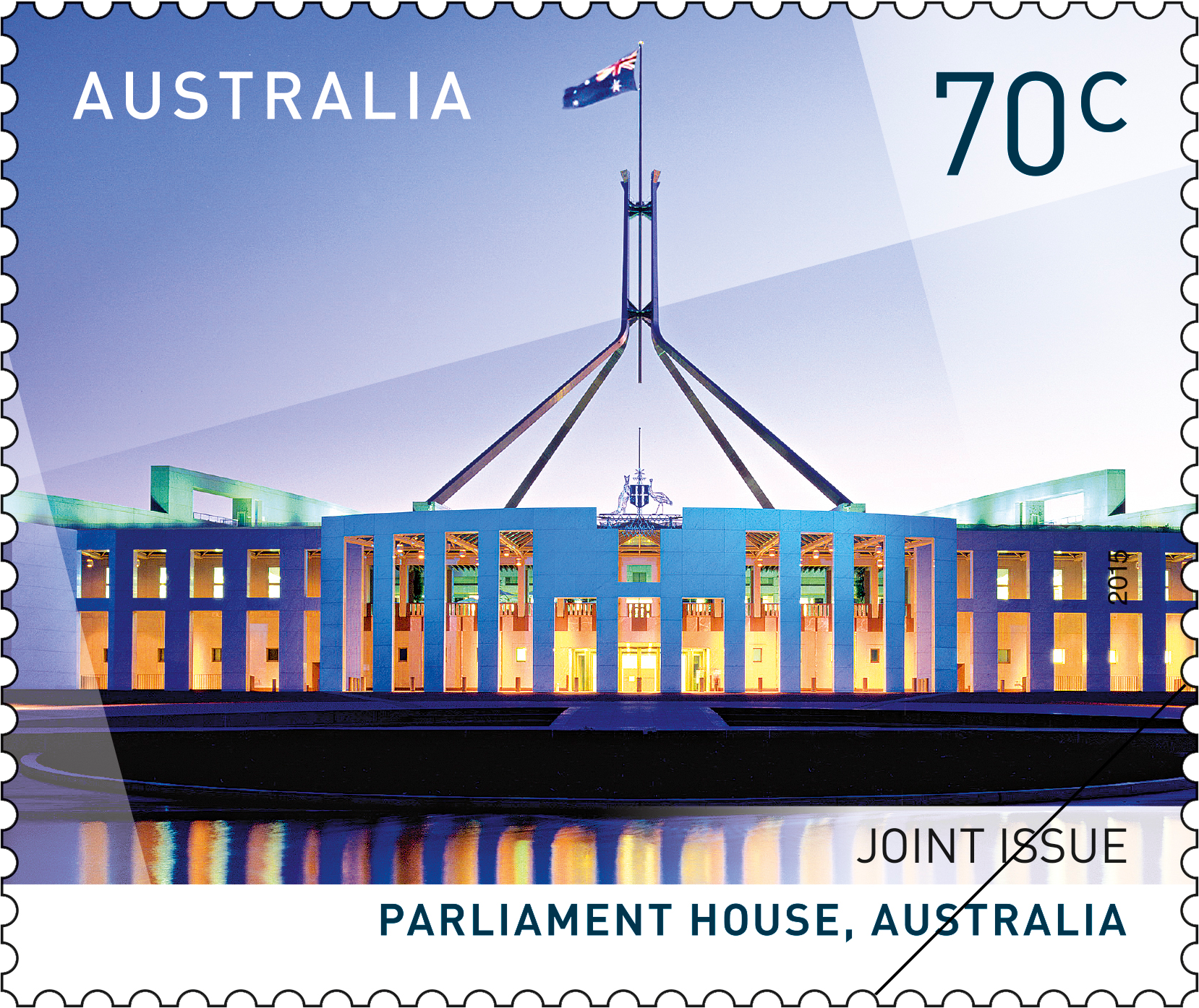 Joint_Issue_Sing_Stamp_400 70c Parliament House, Australia